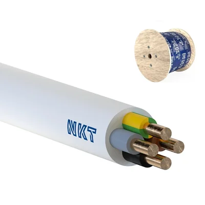 Cable de alimentación YDYżo 450/750 4x1 blanco, para instalación, multiconductor con aislamiento de PVC.
