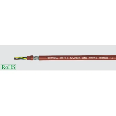 Câble de commande et d'alimentation en silicone, blindé, résistant aux hautes températures, SiHF-C-Si 7G2,5 mm², rouge brique, identification des conducteurs selon DIN VDE 0293-308