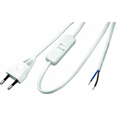 Cable de conexión con clavija plana y conector OMYp 2x0,5, 1,9 m, blanco