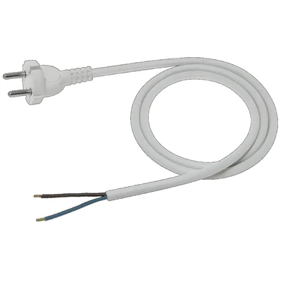Cable de conexión con enchufe recto moldeado, blanco, 250V~/10A, PVC, 2x1mm² - 2m, PZ1P-2-1