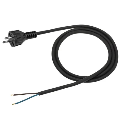Cable de conexión de goma con conector recto moldeado, negro, 250V~/10A H05RR-F 2x1mm² - 5m PZ1P-5-G