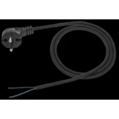 Câble de connexion avec fiche coudée moulée, noir, 250 V~/16 A, PVC, 2 x 1,5 mm² - 5 m, PZ1.5-5-2