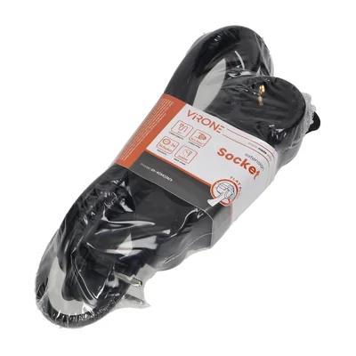 Cable de extensión de 3 vías 2P+Z (Schuko), 3 m H05VV-F 3x1,5 mm², Imax=16 A, enchufe plano, negro