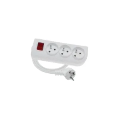 Cable de extensión portátil de 3 vías, 3x2P+Z blanco con interruptor iluminado 250V~/16A 3x1.5mm² PVC- 5m con enchufe UNISCHUKO angular moldeado y orificios de montaje, Classic PSN-305W-1.5