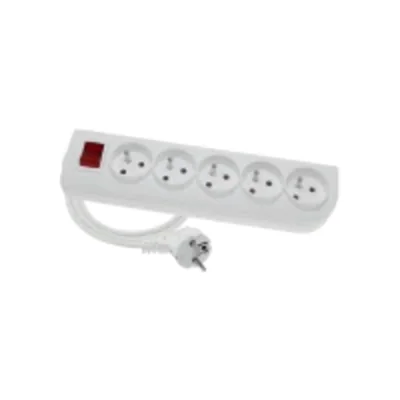 Cable de extensión portátil de 5 vías, 5x2P+Z blanco con interruptor iluminado 250V~/16A 3x1.5mm² PVC- 10m con enchufe UNISCHUKO moldeado en ángulo y orificios de montaje, Classic PSN-5010W-1.5