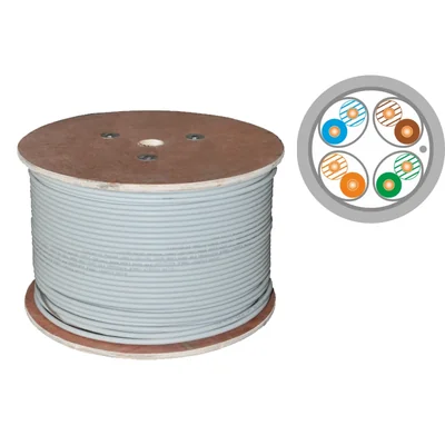 Câble F/FTP catégorie 6A, télécommunications, LSOH, DCA 4x2x23 AWG, 10 Gbit/s, 700 MHz, garantie 25 ans, certifié FORCE, gris, 500 m - ALANTEC