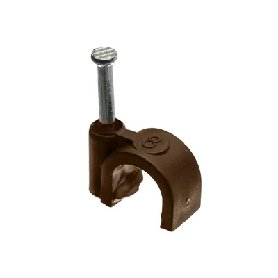 Cable holder with nail, 8mm, round, brown, 50 pcs.