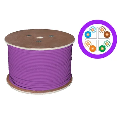 Cable U/UTP categoría 6, telecomunicaciones, LSOH, B2ca FireHardy 4x2x23 AWG, 1 Gb/s (10 Gb/s hasta 55 m), 450 MHz, 25 años de garantía, certificado INTERTEK ETL, color púrpura, 500 m - ALANTEC