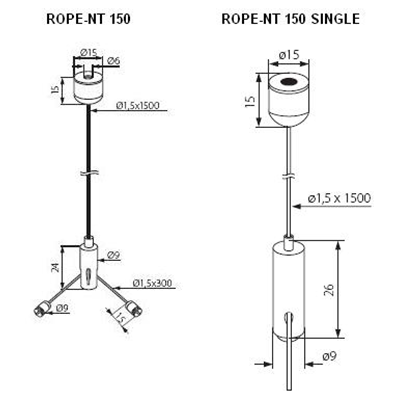 Câbles en acier pour la suspension des luminaires ROPE-NT 150 SINGLE