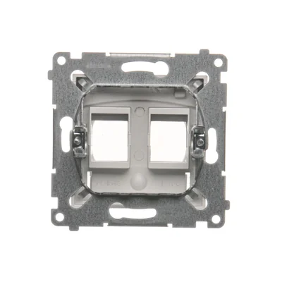 Cache double pour prises de télécommunication IP44 sur Keystone avec champ descriptif, rabat transparent, argent mat