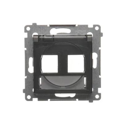 Cache double prise data IP44 pour Keystone avec champ descriptif, rabat anthracite transparent
