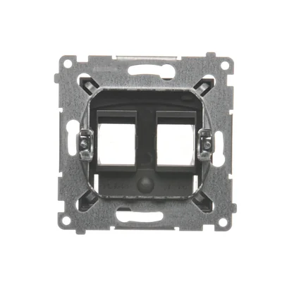 Cache double prise data IP44 pour Keystone avec champ descriptif, rabat anthracite transparent