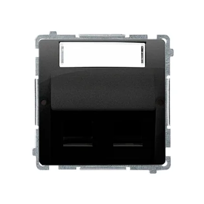 Cache-prise Keystone double coudé Simon Basic WMUK-P2x3xx-Y013 avec zone d'étiquetage. Fixation par clips ou vis ; noir