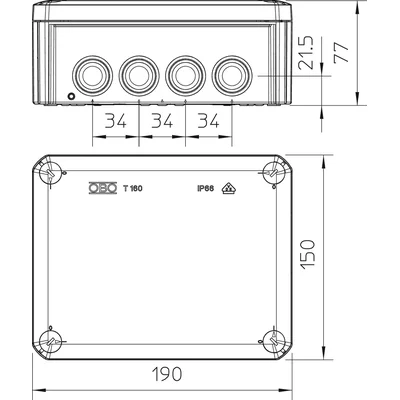 Caja de conexiones T 160 KL con regleta de bornes e insertos.