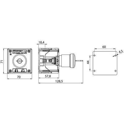 Caja de control K1 con botón de seguridad y llave.