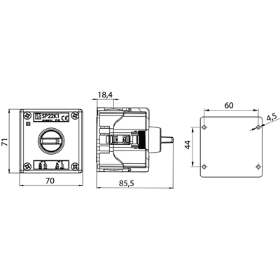 Caja de control K1 con botón STOP, botón con pendrive giratorio