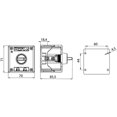 Caja de control K1 con botón STOP, botón con pendrive giratorio