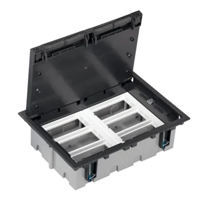 Caja de suelo de 6 módulos, 12x K45, profundidad 93mm + 2x SM302/9, gris grafito