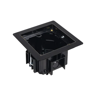 Caja Simon Connect TSC-KGT100RF-74 IP66 para instalación en suelo elevado para 1,5 módulos de 45x45 con marco negro.