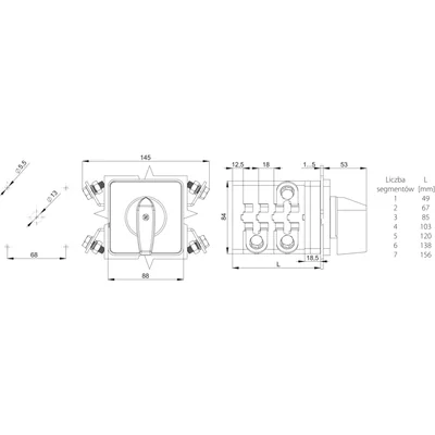 CAM SWITCH, 0-1, 3-POLE, BOARD MOUNT, LOCKABLE COVER, YELLOW-RED