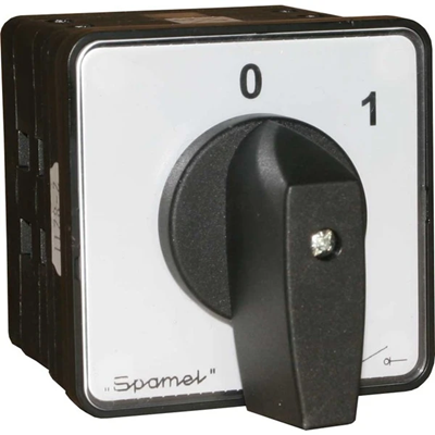 Cam switch 100A, switch for reversing the direction of rotation L-O-R, mounted to the desk gray face black knob