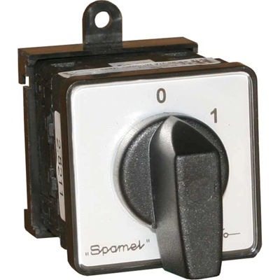 Cam switch 10A, single-pole 0-1 switch disconnector, base-rail fixing gray face black knob