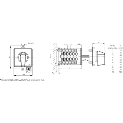 Cam switch 10A, single-pole switch disconnector 1-0-2, base-rail fixing gray face black knob