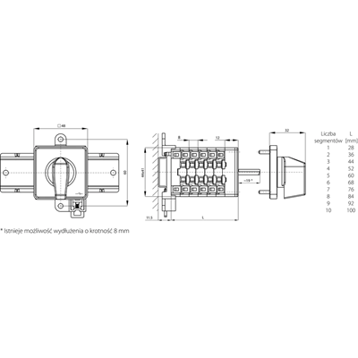 Cam switch 10A, single-pole switch disconnector 1-0-2, base-rail fixing gray face black knob