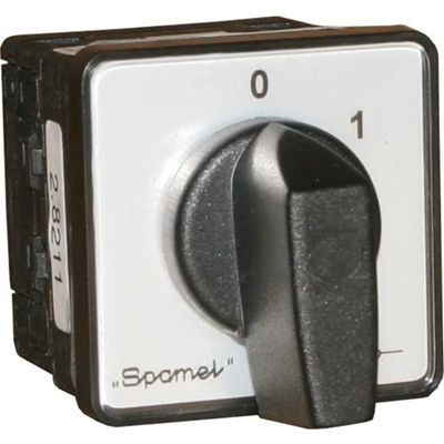 Cam switch 10A, switch disconnector 1-0-2 double-pole, panel-mounted gray face black knob