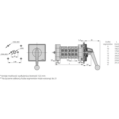 Cam switch 15A, voltage measurement switch, panel-mounted, gray face, black knob