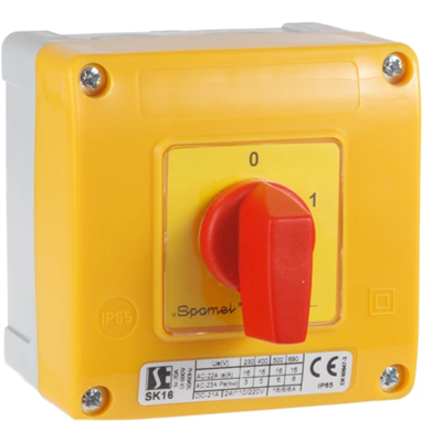 Cam switch 16A, 0-1 double pole switch, in OB11 enclosure