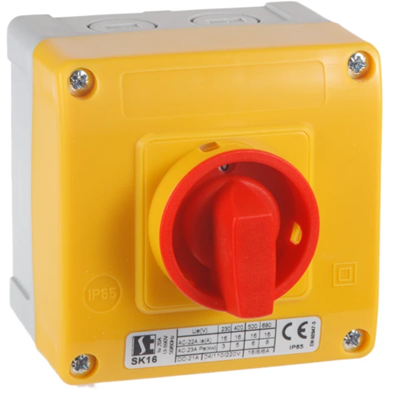 Cam switch 16A, 0-1 double pole switch, in OB11 enclosure