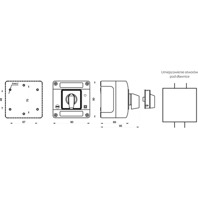 Cam switch 16A, 0-1 double pole switch, in OB11 enclosure