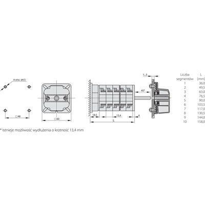 Cam switch 16A 0-1 switch (three pole) to the base