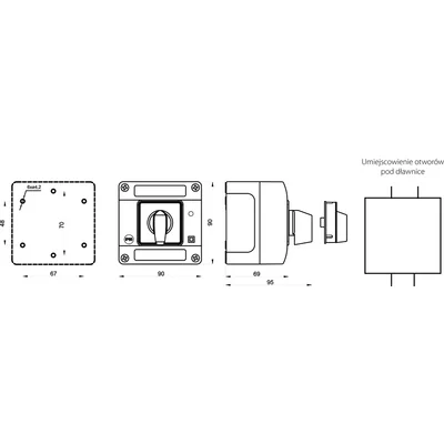 Cam switch 16A, L-O-R reversing switch, in OB11 housing with yellow-red lockable front