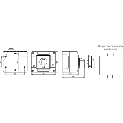 Cam switch 25A 0-1 switch (2-pole) in OB13 housing with yellow/red closing face