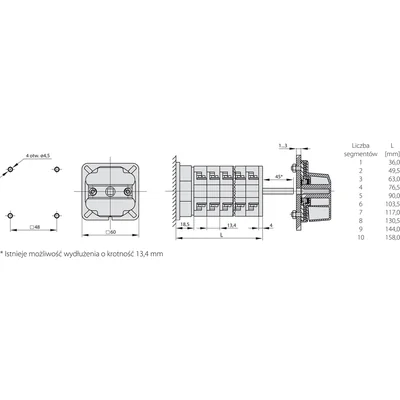 Cam switch 32A, 0-1 switch, three-pole, base-mounted