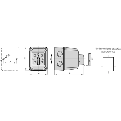 Cam switch 40A, positions L-0-P three-level in the housing