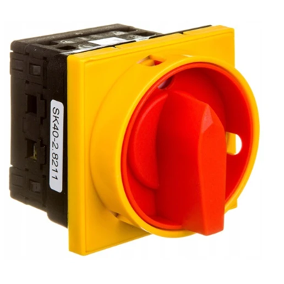 Cam switch 40A, three-pole switch disconnector 0-1, panel mounting, yellow-red lockable front