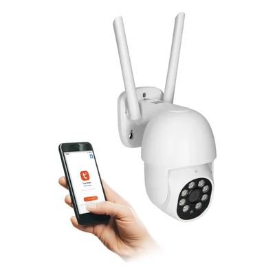 Caméra extérieure rotative, 4 MP, Wi-Fi, mémoire, détection de mouvement, suivi, audio bidirectionnel, vision nocturne