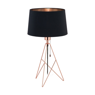 CAMPORALE Lampe de table E27 IP20 cuivre avec abat-jour noir