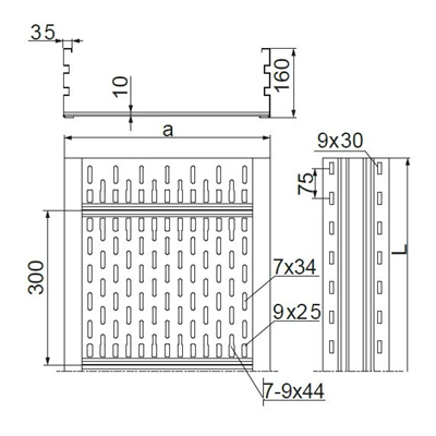 Canal galvanizado, ancho 300 mm, largo 6 m, alto 160 mm