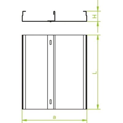 Canal galvanizado de doble vía, ancho 250 mm, largo 2 m, alto 28 mm