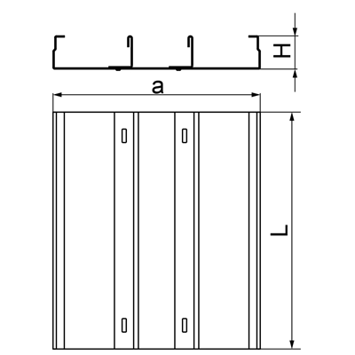 Caniveau galvanisé à trois voies, largeur 250 mm, longueur 2 m, hauteur 28 mm