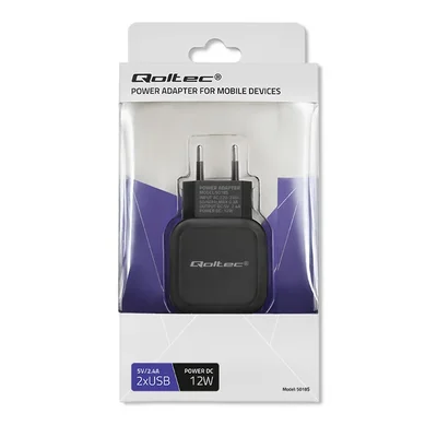 Caricabatterie da parete Qoltec 12W | 5V | 2.4A | 2xUSB
