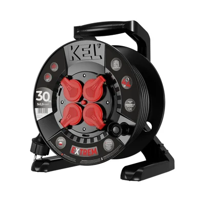 Carrete de cable de extensión EXTREME LINE PB-EXT/30M/3X2.5/H05RR-F; 4x2p+Z; IP44; 16A; H05RR-F; 3x2.5; 30m; negro