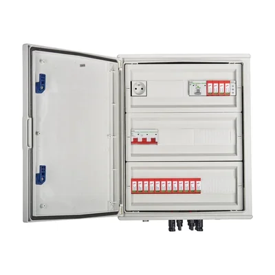Carte de connexion hermétique DCAC IP66 EMITER avec parafoudre DC Dehn 1000V type 2 4 x string PV 4 x MPPT parafoudre AC Dehn type 2 100A 3-F FR 100A