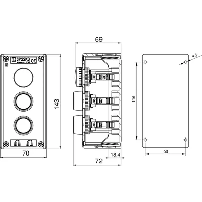 Casete completo de 3 orificios con accionamiento LB, KC, KZ y 1 casquillo M20 24V