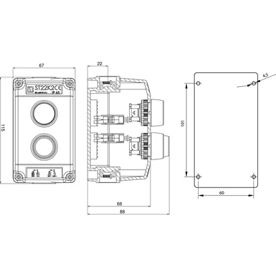 Cassette completo de dos orificios con accionamiento KZ, WC y 2 prensaestopas M20