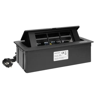 Cassette encastrée NOEN Furniture avec cadre en PVC intégré pour prises modulaires 3 x 45 x 45 mm ou 6 x 22,5 x 45 mm, câble de 1,5 m, noire